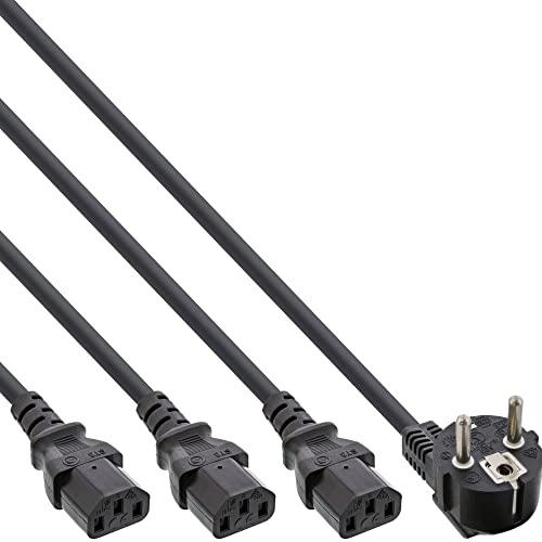 InLine 16657H Netz-Y-Kabel, 1x Schutzkontaktstecker zu 3x Kaltgerätestecker, 3m