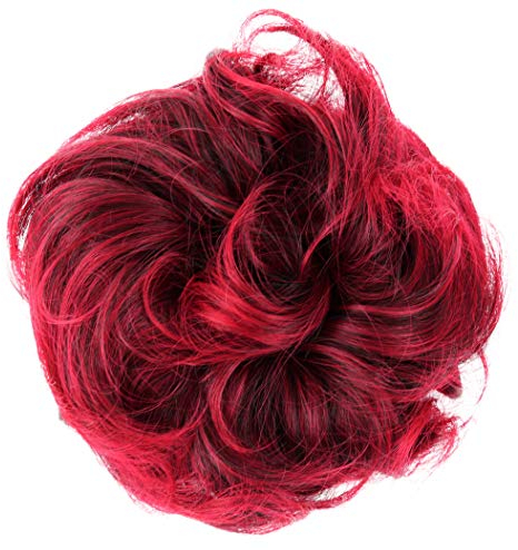CAISHA Scrunchie Haarteil Haargummi Dutt Haarverdichtung Groß Emilia Gewellt Unordentlich DM15cm Rot Mix G29E