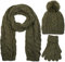 styleBREAKER Schal, Mütze und Handschuh Set, Zopfmuster Strickschal mit Bommelmütze und Handschuhe, Damen 01018208, Farbe::Oliv / Schal (One Size)