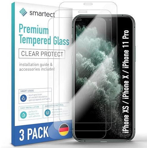 smartect Schutzglas [3 Stück, Klar] kompatibel mit Apple iPhone XS/iPhone X/iPhone 11 Pro, HD Schutzfolie Anti-Kratzer, Blasenfrei, 9H Härte, 0.3 mm Ultra-klar, Ultrabeständig