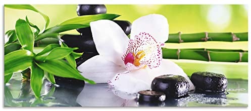 ARTland Spritzschutz Küche aus Alu für Herd Spüle 120x50 cm (BxH) Küchenrückwand mit Motiv Natur Zen Pflanze Spa Steine Bambus Asien Orchidee T9IQ