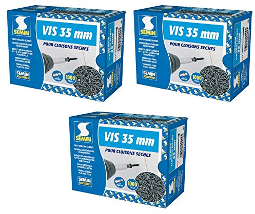 Semin - Vis Auto Perceuse 35 mm - Fixation des Plaques de Plâtre sur l'Ossature - Intérieur - Boîte de 1000 Pièces (Lot de 3000)