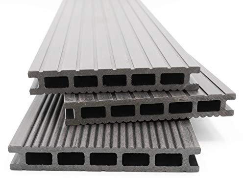 HORI® WPC Terrassenfliesen | Terrassendielen Malta Grau | Komplett-Set inkl. 28x50 mm Unterkonstruktion & Clips | Langlebig & Wetterfest | Rutschfest | Pflegeleicht | Dielenlänge 3,20 m I Fläche 14 m²
