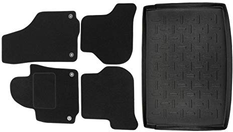 J&J AUTOMOTIVE | Velours Fußmatten + Kofferraumwanne Set Für Golf Plus 2004-2014, Genaue Passform, rutschfeste Untregrund, mit Hoher Rand