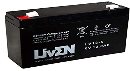 Batteria AGM 6V 12Ah C-20 senza manutenzione - Attrezzature Sicurezza/Medico/UPS Comunicazione/Emergenza | LIVEN LV12-6
