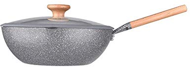 Wok Pan avec couvercle des primes et bonus en bambou Spatule - Acier inoxydable Poêle à frire avec poignée ergonomique et anti-rayures surface anti-adhésive Wok