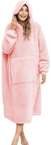 ililmmoe Sherpa Wearable Blanket Oversized Hoodie Sweatshirt TV Blanket with Long Sleeves and Pocket-Pink