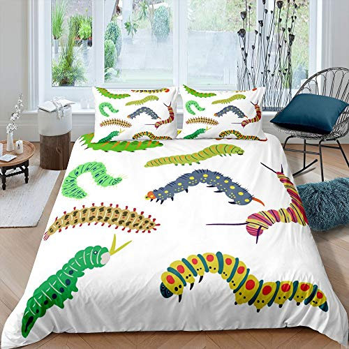 richhome Raupe Bettwäsche-Set Bunter Käfer Bettwäsche Set 155x220cm Süß Schön Betten Set für Kinder Jungen Mädchen Teenager 2St.Bettbezug