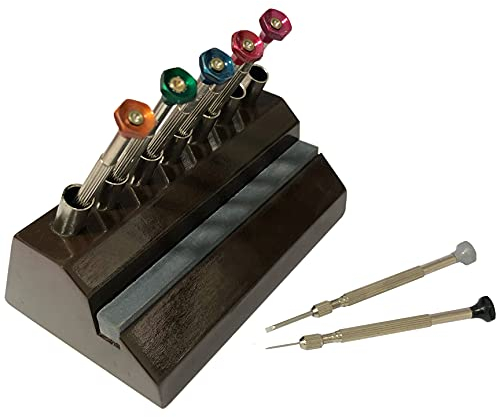 Jewellers Tools 7 Screwdriver Storage Stand (Sharpening Stone) : Wooden Base Watchmaker Tool (220)
