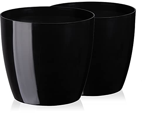 Tymar Blumentopf, 2er-Pack, Runde Form, Übertopf (Schwarz, ø 9,5 cm)