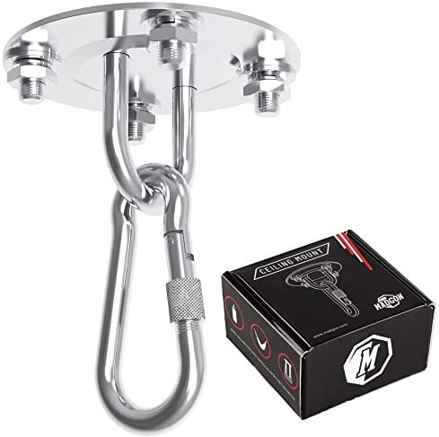 MADGON Premium Deckenhaken Edelstahl 400kg Traglast für Boxsack, Hängematte, Hängesessel, Schaukel oder Schlingentrainer. Deckenhalterung Set mit Dübel, Schrauben & Karabiner für Holz & Beton Decke