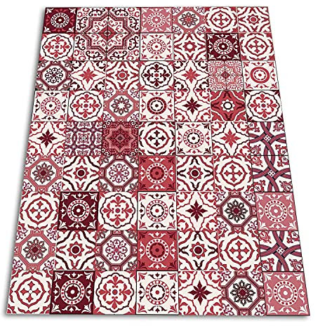 Coloray SparrowFloor Rug Vinyl Rug PVC Mat Floor Protection Rug 118.1 x 59.8 inch / 300x152cm Vinyl Carpet Kitchen Linoleum Rug Living Room Bathroom - Red tiles
