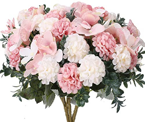 RADCANE 4Pezzi Fiori di Ortensia Artificiali Hydrangea Fiore Finto Finti Piante Artificiale Arbusti Ramo Resistente ai Raggi UV Balcone er Casa Ufficio Giardino Patio Cortile