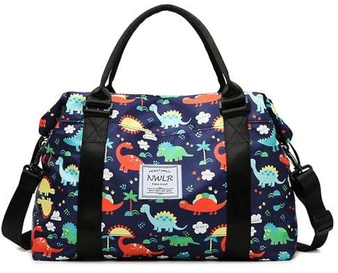 Travel Bag, Overnight Travel Bag, Sports Bag with Separate Pocket Dry and Wet for Women and Girls, Training Shoulder Bag, Water Resistant, Adorable Dinosaurs, Carry-On 28-inch, Wheeled Bag