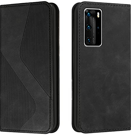 Mo-Somnus Kompatibel mit Huawei P40 Pro Hülle, Magnet PU Leder Flip Wallet Case Tasche Handyhülle, Stoßfeste Schutzhülle Huawei P40 Pro Brieftasche Klapphülle mit [Kartenfächer] (Schwarz)