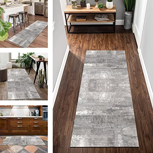 Küchenläufer Teppich Läufer Flur rutschfest, Korridor Teppichläufer Waschbar Grau 50X250CM Modern Abstrakt Lang Läufer Tepiche Flur Küche Schlafzimmer Wohnzimmer Meterware Anpassbar Breite 40-120cm