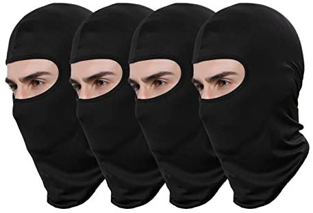 Valtreecho 4Pcs Full Face Cover Black Balaclava Protection Warm Windproof Ski Motorcycle Cycling Neck Hat Outdoor Sports