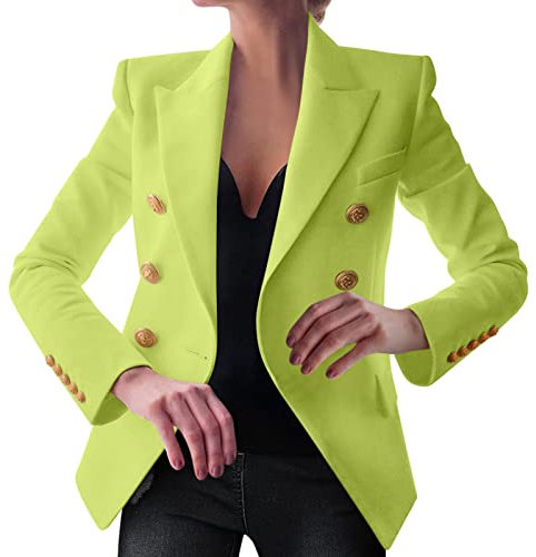 MNRIUOCII Blazer, giacca da donna lunga ed elegante, tinta unita, per affari, da lavoro, da donna, elegante, aperto, per affari, da lavoro, N13 verde, L