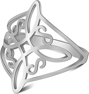 KKJOY Hexen Knoten Ring Edelstahl Magischer Knoten 4-Punkt Keltischer Knoten Hexerei Amulett Ringe für Frauen Mädchen