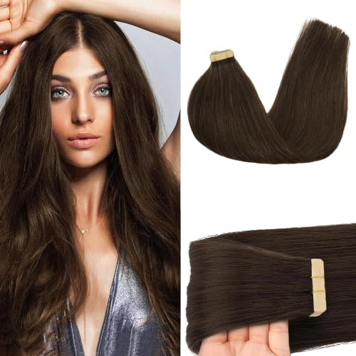 GOO GOO Tape Extensions Echthaar, 50cm 50g 20 Stk., #4A Schokoladen Braun | Remy Echthaar, Seidig Weich, Verfilzungsfrei, Unsichtbare, Starker Halt, Langlebig, Natürlicher Look, für Alltag, Büro