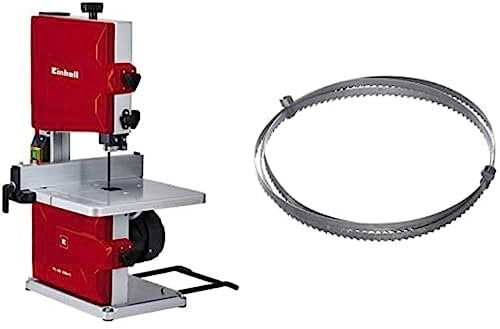 Einhell Scie à ruban TC-SB 200/1 (250 W, Nombre de dents : 6/25.4 mm, Plateau inclinable de -2° à 45°, Butée parallèle, Réglage en hauteur, Guidage sur roulement à billes, Poussoir) + Lame