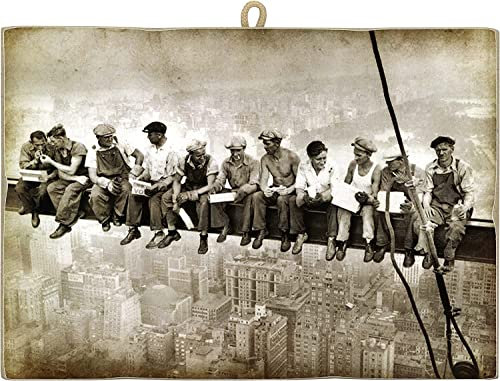 KUSTOM ART Quadro Stile Vintage Immagine Storica Lavoratori In Pausa Su Gru Sospesa New York Stampa su Legno 10X15 cm