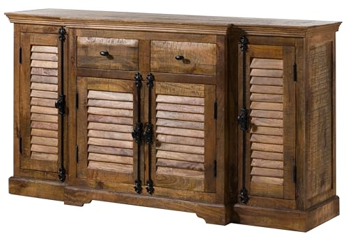 MASSIVMOEBEL24.DE | Rodez Sideboard aus Massivholz #121 | aus Mangoholz - Dunkelbraun, geölt | 160 x 45 x 90 cm | 2 Schubladen & 6 Ablagefächer| Kommode