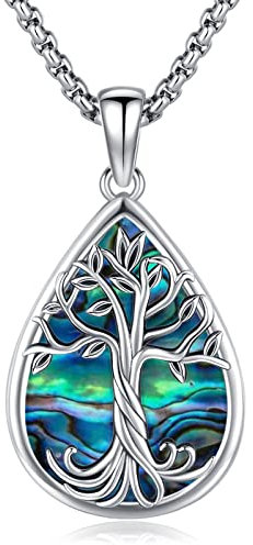 Eusense Colliers d'arbre de vie pour femmes, pendentif d'arbre de vie en argent 925 avec coquille d'haliotide naturelle Cadeaux pour femmes Mère Fille Filles