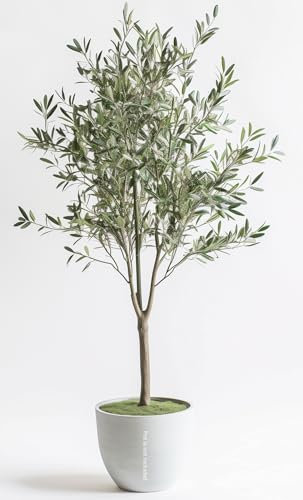 Künstlicher Olivenbaum, 152 cm, mit realistischen Zweigen und Blättern mit Moos, vorgetopft, moderne Kunstpflanzen für Zuhause, Büro, Veranda, Outdoor, künstliche Innendekoration