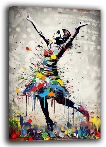 Printerland Quadro Moderno Banksy Bambina Ballo Danza Quadri moderni soggiorno da Parete XXL grande Stampa su tela Canvas Decorazione Murale muro Arredo Camera da letto Cucina (30x40 cm, 5)