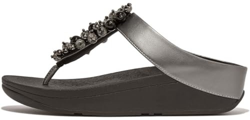 Fitflop Femme Fino Sandales à Tige d'orteil en Perles de Boule, Pewter Black, 36 EU
