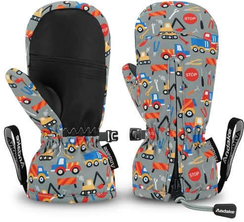 Andake Kids Ski Gloves Winter, 2-10 age Warm Waterproof Mittens Windproof Thermal Children Snow Gloves for Girls Boys (machinery,5-8 Years)