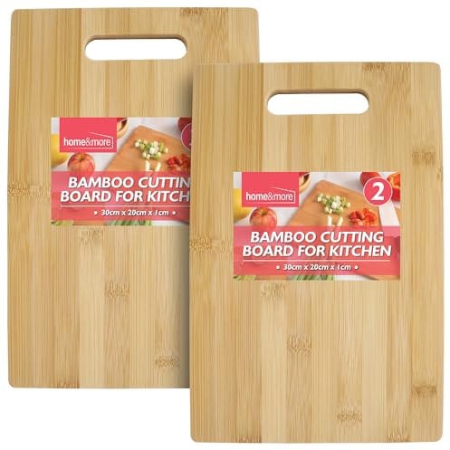 SOL 2pk Bamboo Cutting Boards for Kitchen 30 x 20cm x 1cm Wooden Cutting Boards for Kitchen, Durable Bread & Meat Serving Boards, Eco-Friendly for Everyday Use