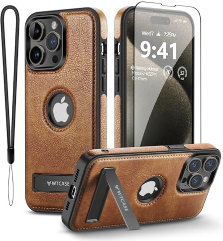 WTCASE Magnetic for iPhone 15 Pro Max Leather Case,Built-in Invisible Stand [Compatible with Magsafe] Protective Slim Kickstand Phone Cover Compatible with iPhone 15 Pro Max (2023) 6.7(Brown)