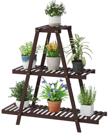 STDDRE Plant Stand For Indoor Outdoor Tiered Plant Shelf 3 Tier 8 Potted Bamboo Flower Holder Ladder Rack For Multiple Triangle Table Plant Pot Stand (Brown)