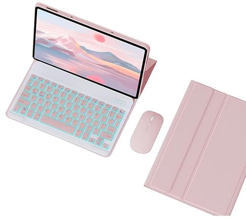 HLTOOP Keyboard Case for Xiaomi Pad 5/5 Pro, Detachable Backlit Wireless Keyboard with Magnetic Protective Cover, Mouse,Pink