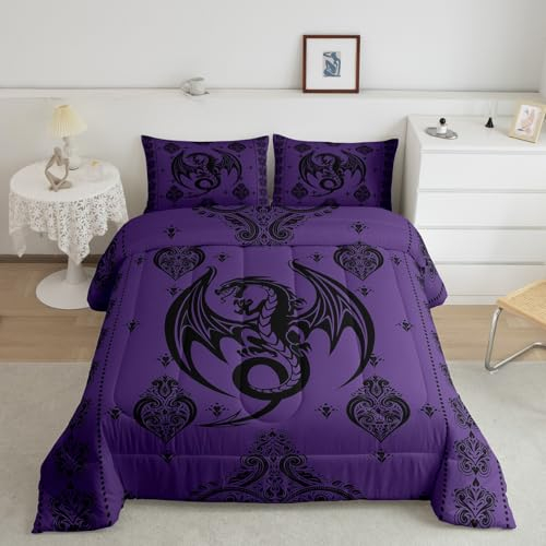 Bettwäsche-Set mit Drachen-Motiv, 3-teilig, Vintage-Stil, Boho-Blumendruck, Paisley-Muster, Steppdecken-Set für Kinder, Jungen, Mädchen, Erwachsene, Raumdekoration, exotische Trippy-Bettdecke, 2