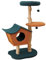Fudajo Kratzbaum mit Teddyfell 114 cm hoch, Katzenkratzbaum mit Birnbaumholz, Katzenbaum mit asymmetrischem Katzenhaus, Katzenmöbel mit Spielbällen