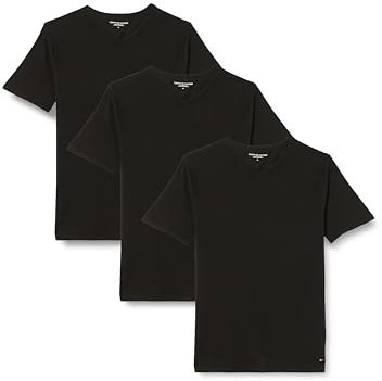 Tommy Hilfiger Tommy Jeans Camisetas de Manga Corta Pack de 3 Hombre Stretch con Cuello de Pico, Negro (Black/Black/Black), M