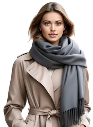 LA FERANI Damen Kaschmir Schal dünn Herbst Winter 185x65 Halstuch Kaschmirschal dunkel grau geschmeidig stilvoll elegant Wollschal Wolle Uni Farbe Damenschal (Dunkel Grau)