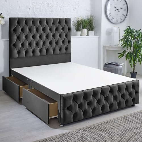ComfoRest - Elegant 5FT King Size Bed Frame with 4 Drawers | Durable Base for Organised Living | Sturdy Design for Modern Bedrooms (Black Plush)