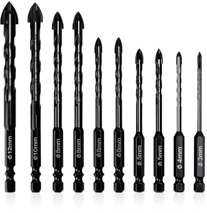 LALAGO Brocas Porcelanico, 10 Piezas Ø3-12mm, Taladro Conjunto De Vidrio, Brocas Hormigon, Brocas Concreto, Brocas con Punta de Carburo Cementado para Madera Pared Azulejos Ladrillo Plástico (Negro)
