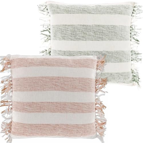 2er Set Marrakesch Orange und Dunkelgrün Kissenbezug inklusive Füllung Kissen 45x45 cm groß | Sofakissen Kuschelkissen aus Baumwolle als Aesthetic Wohnzimmer Deko auf dem Sessel | Dekokissen