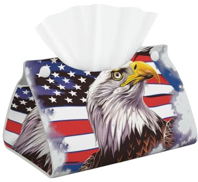 Bedruckte Taschentuchbox mit Adler und USA-Flagge, stilvoller Leder-Tuchpapierhalter für Zuhause, Hotel, Auto, Büro