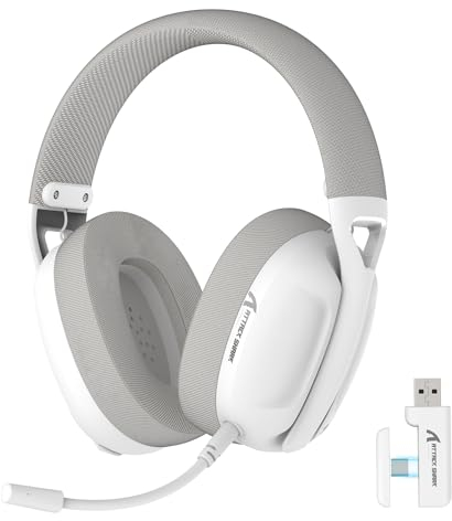ATTACK SHARK L80 Ultra Light Wireless Gaming Headset,BT 5.3,2.4G,3.5mm Wired,Stero 5.1,50 Hours,40mm Pro-G Drivers,Over Ear with Noise Cancelling Detachable Mic,for Mac Mobile-White