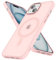 oakxco Magnetic Case for iPhone 14 Plus 15 Plus Phone Case Compatible with Magsafe, Slim Thin Clear Hard Shell Plastic & Silicone Rubber Bumper, Cute Mag Safe Cover for Women Girls, Light Pink