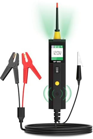 VKALTUL Spannungsprüfer Auto Digitale BT250, Prüflampe kfz mit 4 Modi 9 Prüfung Funktionen Überlastungsschutz LED-Licht Farbdisplay für 6-30V Kfz-Elektroanlagen, 1.5M