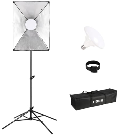 135W 5500K Softbox, FGen Upgraded Vierbeinigen Stand Foto Licht 83 CRI LED Monochrome Bulb, 50X70cm Foto Lighting Kit, 300cm Längeres Kabel mit E27-Schnittstelle für Fotostudio Licht