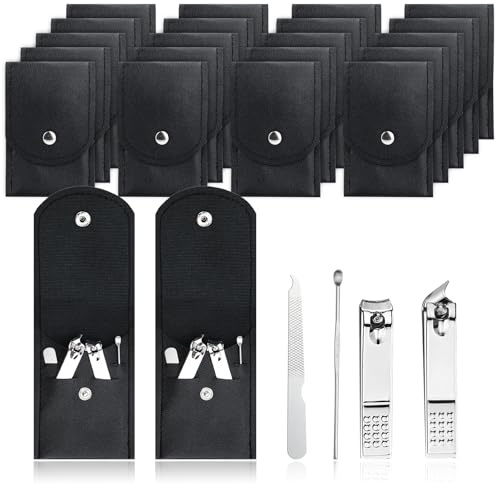 HAIFOTRVA 30sets Finger Nail Clipper Set Bulk,4 in 1 Black Adult Stainless Steel Travel Manicure Kit with Case Individually Wrapped Nail Clippers Bulk for Homeless,Hotel,Charity (Sets, Count, 30)