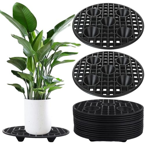 LOLYSIC 18 Pcs Plant Level Pot Elevator, 20cm 8 Plastic Plant Stands Indoor Outdoor Flower Plant Pots Holders Heavy Duty Round Plant Risers Supports Pot Feet for Garden Deck Floor, Black